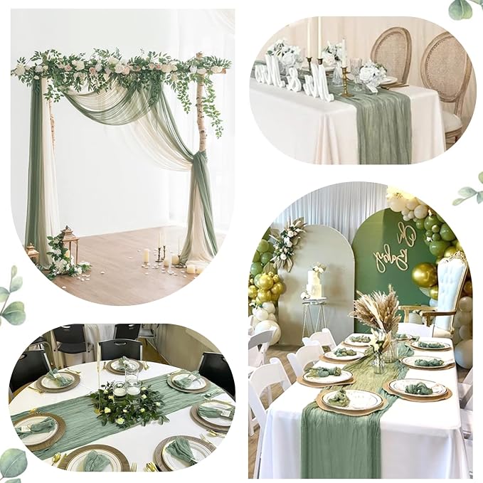 6 Pack Sage Green Cheesecloth Table Runners 35x120 Inch, Semi Sheer Boho Gauze - Image 4
