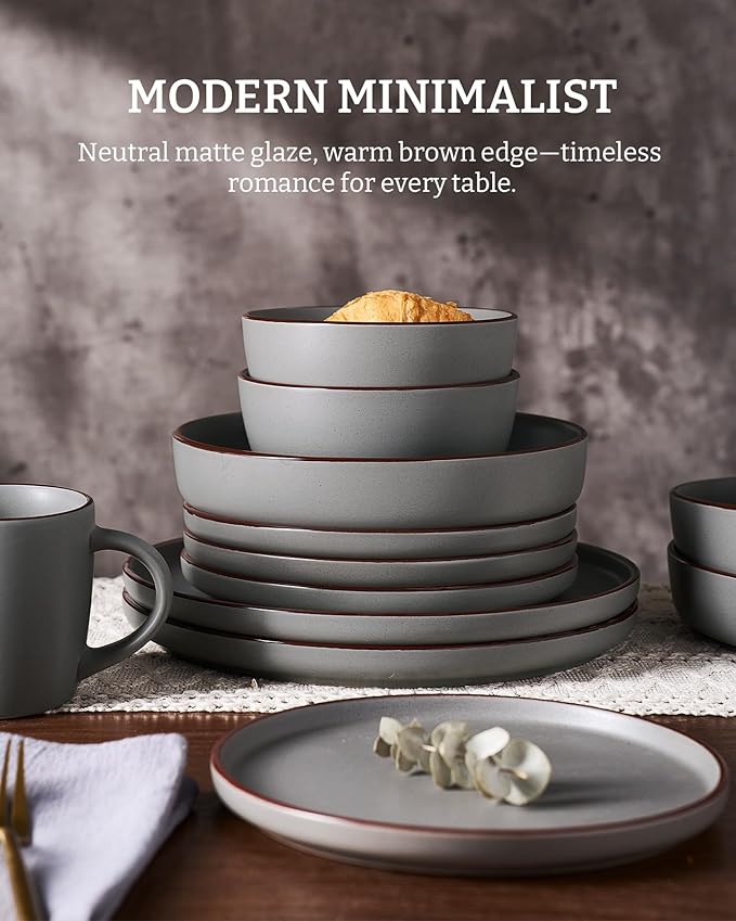 Famiware Mercury 24-Piece Stoneware Plates and Bowls, Dark Grey | Dinnerware Set - Image 5