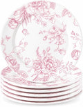 Honeydak 6 Pcs 6 Inch Pink Floral Flower Ceramic Plates Pink and White by Honeydak