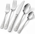 20 Piece Embossed Silverware Set, Stainless Steel Flatware Set by Unknown