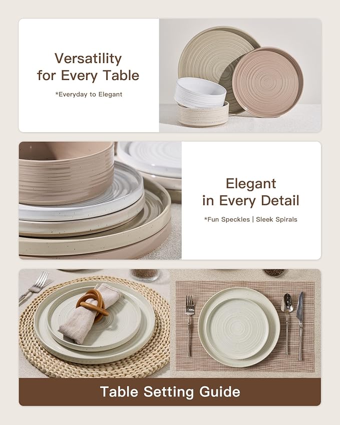 Dinnerware Set for 8, Ceramic Plates & Bowls - Image 4