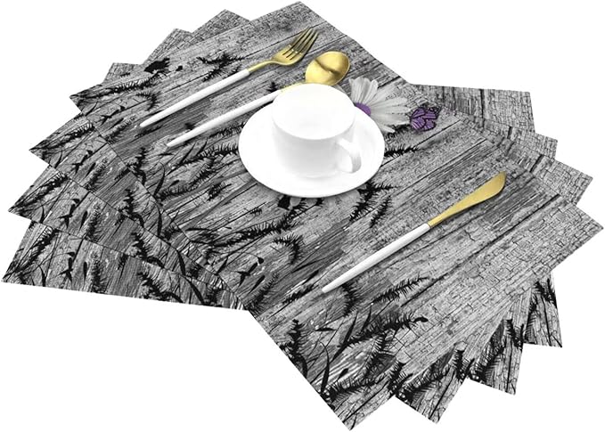 Placemats Set of 4 Rustic Floral Place Mats Farmhouse Daisy Woven Table Mats Washable Purple White Flower PVC Placemat for Dining Kitchen Decor Indoor Outdoor, 12 x 18 Inch