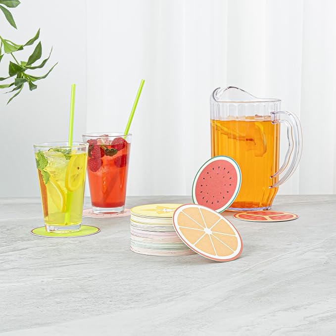 Restaurantware Drink Coasters 48 Count 4 Inch Paper High-Density Pulpboard Bar Coasters Assorted Customizable Designs Super Absorbent Reusable Round Coasters