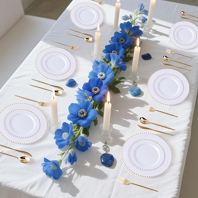 EI 60pcs White Plastic Plates with Gold Rim,Heavy Duty 10" Dinner & 7" Dessert Plate Disposable,White and Gold Plate for Party,Wedding,Birthday,Afternoon Tea,Spring,Mother's Day,Valentine's Day