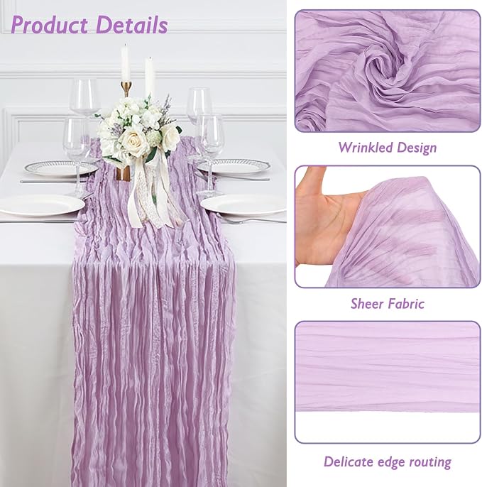 8 Pack Lilac Purple Cheesecloth Table Runner 120 Inch Boho Wedding Decor | - Image 3