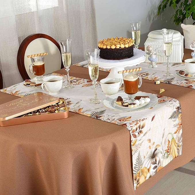 White Golden-Yellow Pumpkin Fall Table Runner 120 Inches Long, Thanksgiving - Image 5
