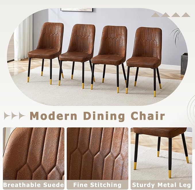 53” Round Dining Table Set for 4｜5 Piece Wood Dining Table Set｜Extendable Dining Room Table with 4 Chairs｜Walnut Wooden Tabletop with Metal Legs｜Easy Assembly｜Space Saving｜for Kitchen, Living Room