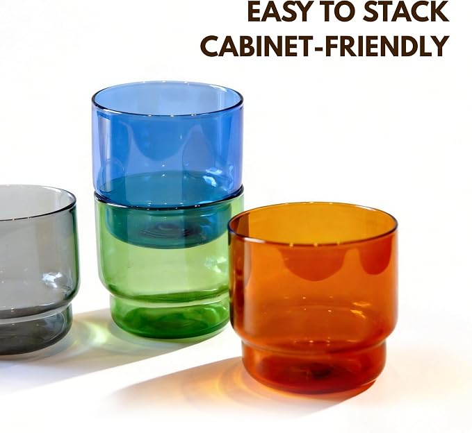 Bodega Glasses Set, 8 oz Stackable Short Glasses 4-piece | Built-in Color - Image 4