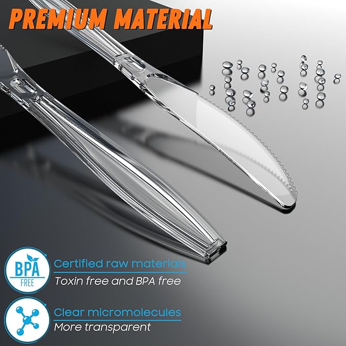 168pc 7.5" Clear Plastic Knives Heavy Duty Upgraded Heat Resistant & BPA Free, Solid and Durable Plastic Cutlery, Premium Disposable Knives, for Party Supply