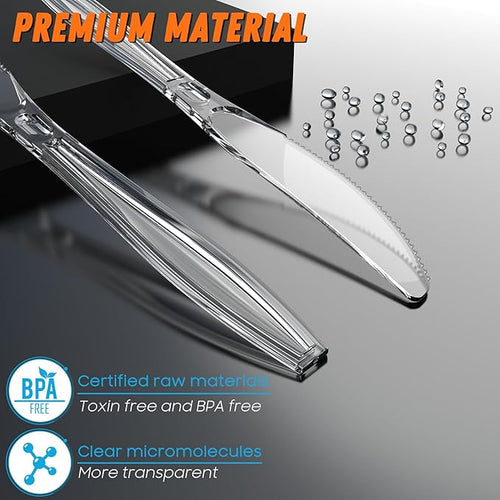 168pc 7.5" Clear Plastic Knives Heavy Duty Upgraded Heat Resistant & BPA Free, Solid and Durable Plastic Cutlery, Premium Disposable Knives, for Party Supply