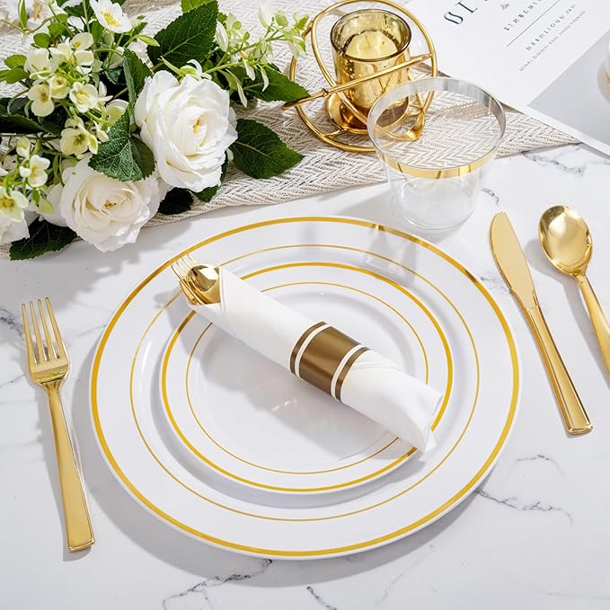 WELLIFE 350-Piece Gold Disposable Plates and Cutlery Set - Image 3