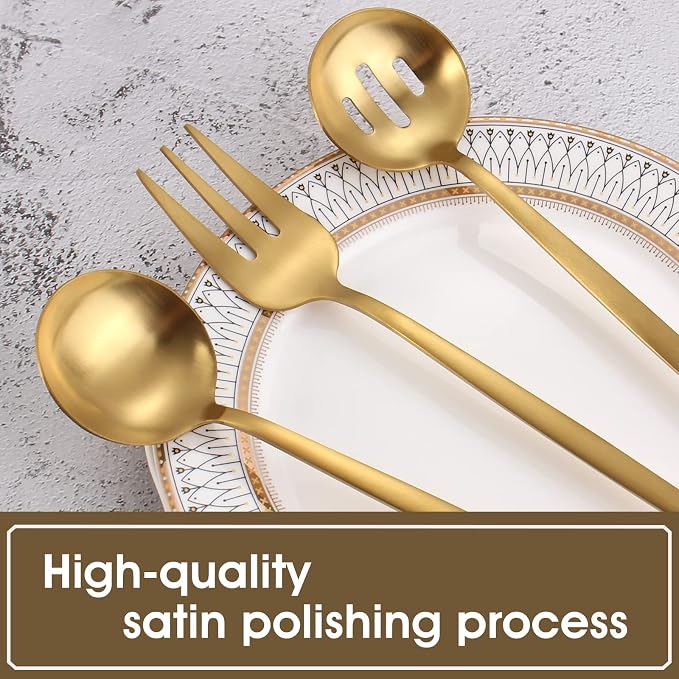 VANVRO Matte Gold Serving Silverware Set, 5-Piece Round Shared Utensils Set of - Image 4