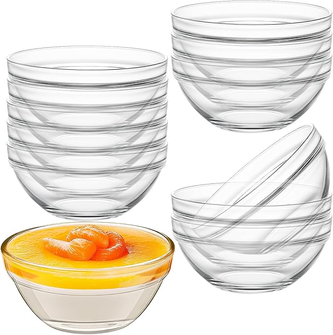 Small Glass Bowls, 12 Pcs Glass Mixing Bowls Stackable Ingredient Dish For Spices Dipping Sauces Ice Cream Toppings Dessert Snack Candy Nuts (4.92 Inch,5Oz)