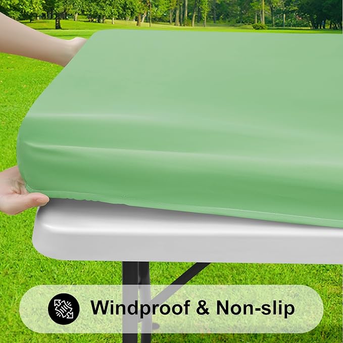 Smiry Rectangle Tablecloth, Elastic Fitted Flannel Backed Vinyl Tablecloths for 6ft Folding Tables, Waterproof Wipeable Table Covers for Indoor, Outdoor, Picnic and Camping (Sage Green, 30"x72")