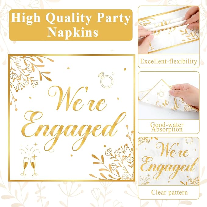 96Pcs Happy Engagement Party Supplies Engagement Paper Plates Napkins We're - Image 4