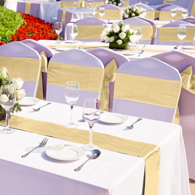 Aneco 16 Pack Satin Table Runner 12 x 108 Inch Champagne Long Wedding Satin - Image 5