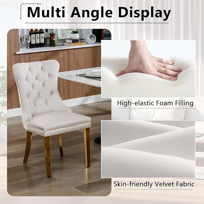 7 Piece Glass Dining Table Set,70" Dinner Room Glass Table Set for 6,Modern Kitchen Dinner Table Set with Stainless Steel Base and 6 Upholstered Velvet Dining Chairs for Living Dining Room