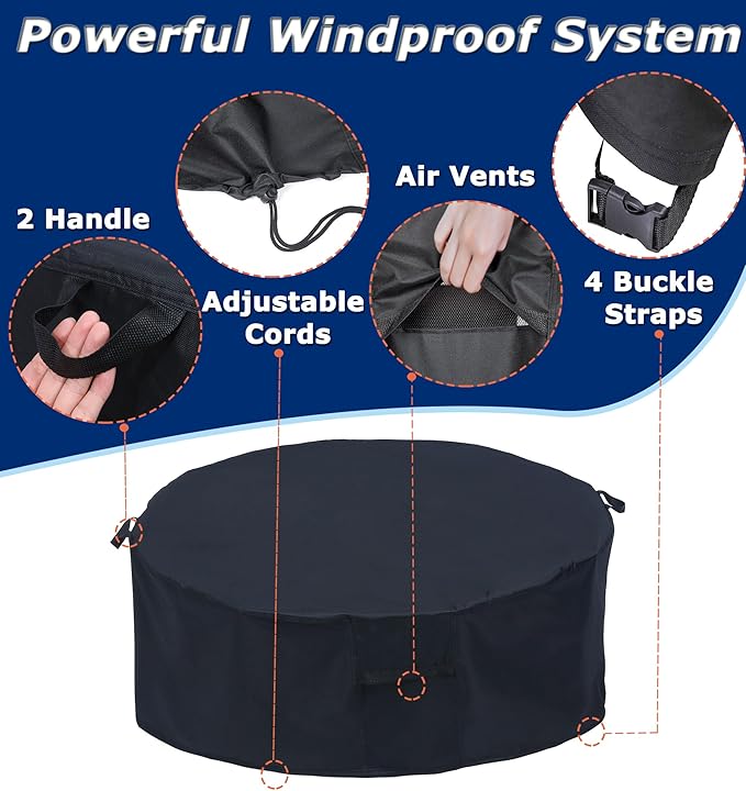 Round Patio Furniture Covers - 51" Dia Waterproof Table & Fire Pit Cover - Anti-Fading for Outdoor Dining Sets