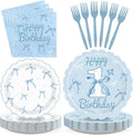 96 Pcs Blue Bow 1st Birthday Party Decoration, Serves 24 | Blue White Bow 1st by Greencian