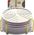 Silicone Drinks Coasters Set of 6 - with Smart, Modern Groove Patterns & Gold Holder Protecs Your cofee Table from Condensation Cups, muggs Home, Office, bar Decor - Lavander White