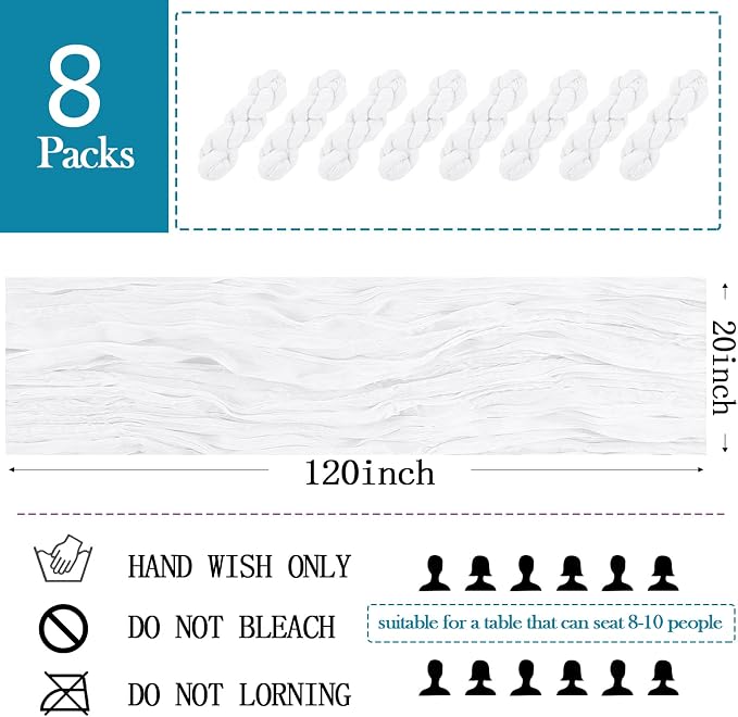 8 Pack White Cheesecloth Table Runner 20 x 120 inch Gauze Table Runners 10 FT - Image 2
