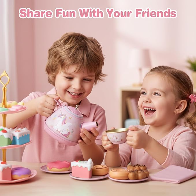 Tea Party Set for Little Girls, Toddler Girl Toys Kids Kitchen Pretend Playset - Image 6