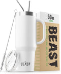 Beast 50 oz Tumbler with Handle Stainless Steel Vacuum Insulated Coffee Ice Cup Double Wall Travel Flask (Arctic White)