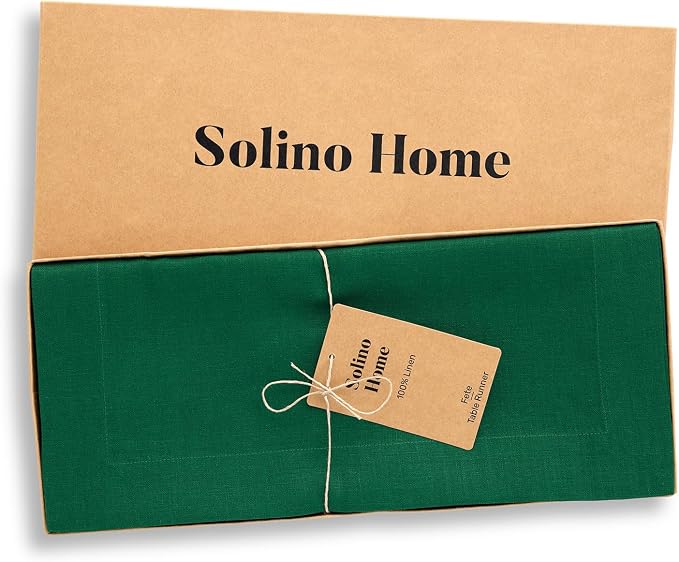 Solino Home 100% Pure Linen Table Runner Christmas Green, Fete 14 x 72 in | - Image 5