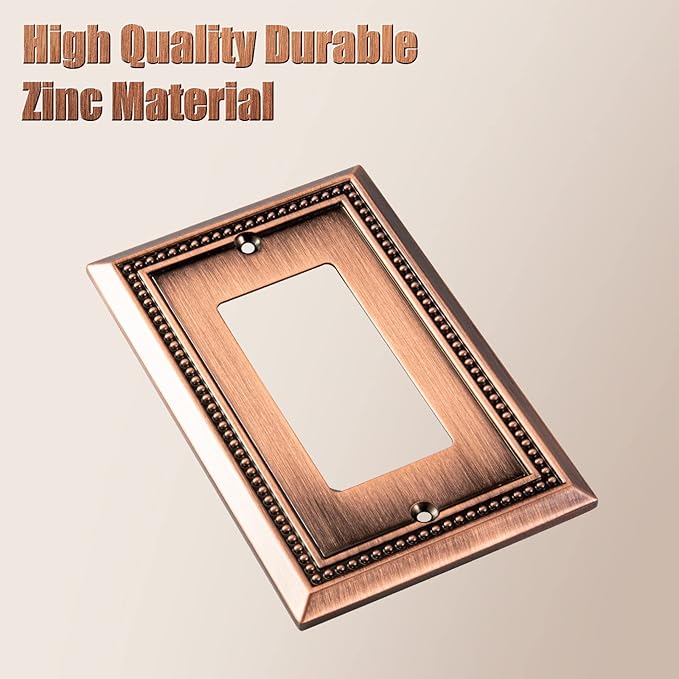 Henne Bery Sunken Pearls Heavy Duty Decorative Wall Plate Switch Plate Outlet Cover (Single Decorator, 2 Pack, Antique Copper)