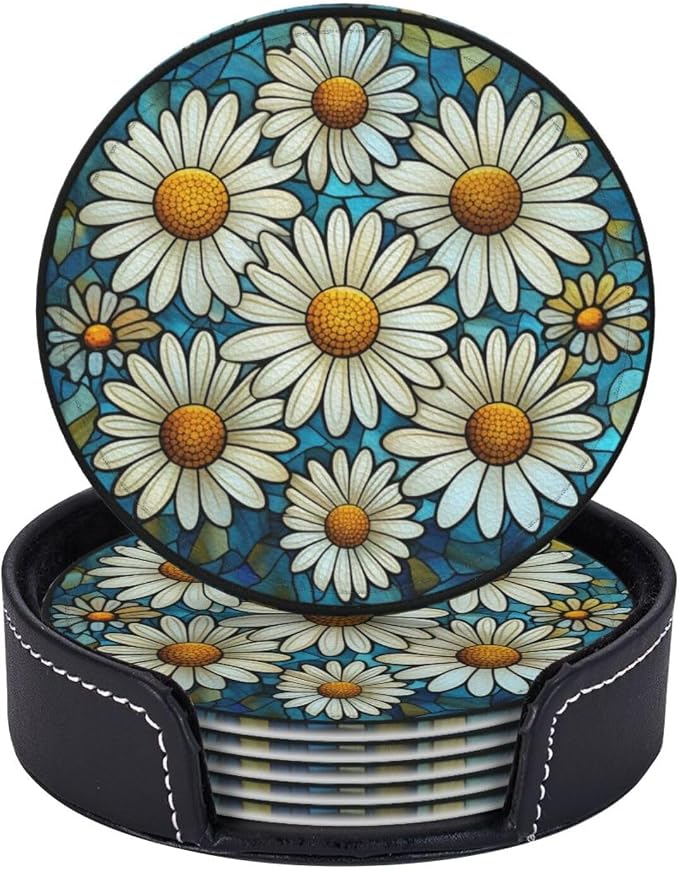 Daisy Coasters for Drinks, Daisy Decor Bar Drink Coasters for Coffee Table - Image 2