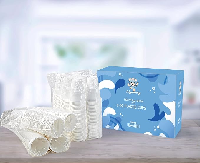 Lilymicky 500 Pack 9 oz White Plastic Cups, Disposable Drinking Cups | Non-slip - Image 7