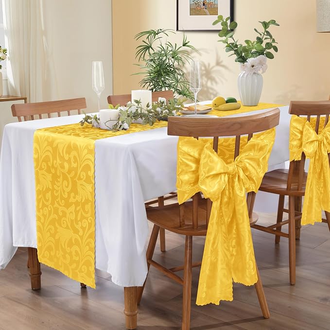 MILVOWOC Gold Satin Table Runner, 4 Pack, 12 x 72 Inch | Jacquard Damask - Image 5