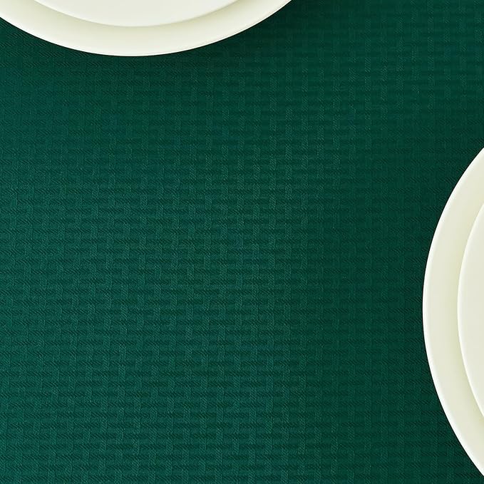maxmill Christmas Tablecloth Stain Resistant Waterproof Wrinkle Resistant Spillproof Washable Weaved Texture Table Cloth for Dining Room, Holiday Dinner, Rectangle 60 x 140 Inch, Hunter Green
