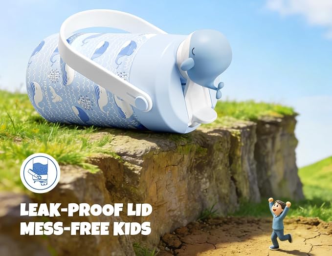 POWCAN 12 oz Kids Water Bottle for School: 2-in-1 Straw Spout Lid - Image 4