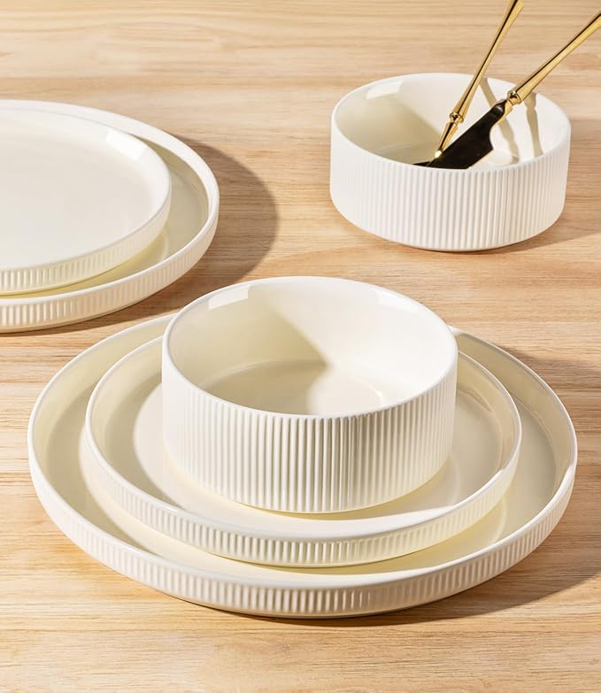 Ceramic Dinnerware Set for 8, 24-Piece Plates and Bowls Set | Lightweight - Image 5