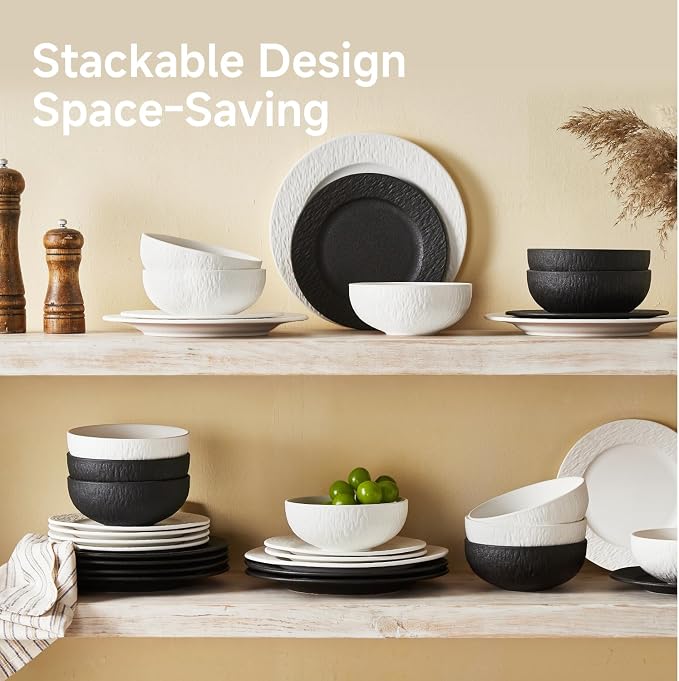 Dinnerware Sets for 8, 24-Piece plates and bowls sets, Matte Marble | Premium - Image 5