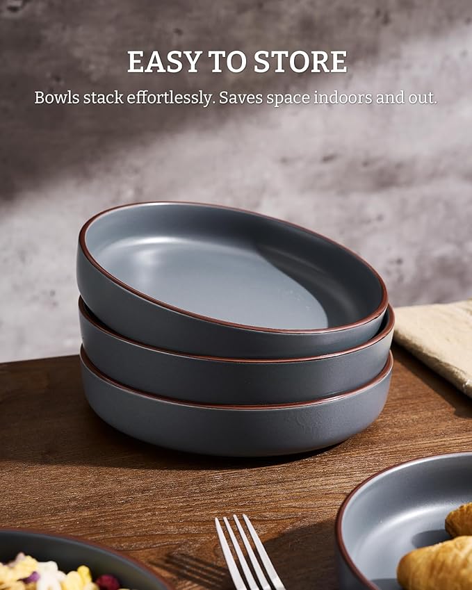 famiware Mercury Pasta Bowls Set of 8, 33 oz Large Salad Bowls, Charcoal | - Image 5