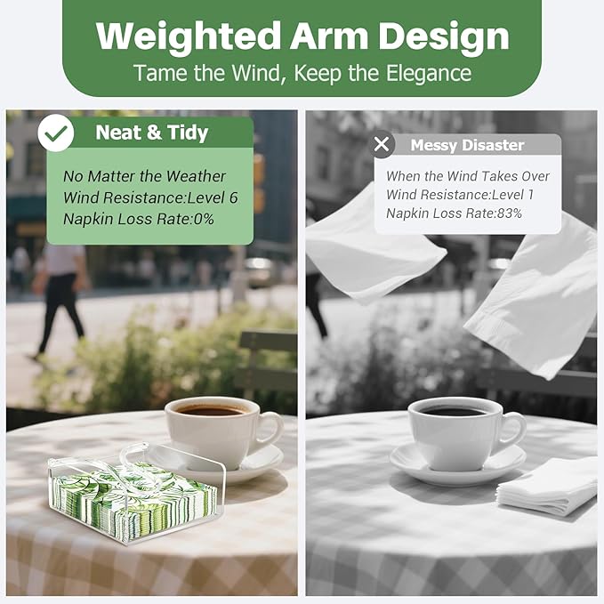 Napkin Holder for Table, Acrylic Clear Napkin Holder 7"×7" with Weighted Arm & Non-Slip Base for Kitchen, Restaurant, Party & Outdoor Dining – Easy-Access Square Paper Napkin Dispensers