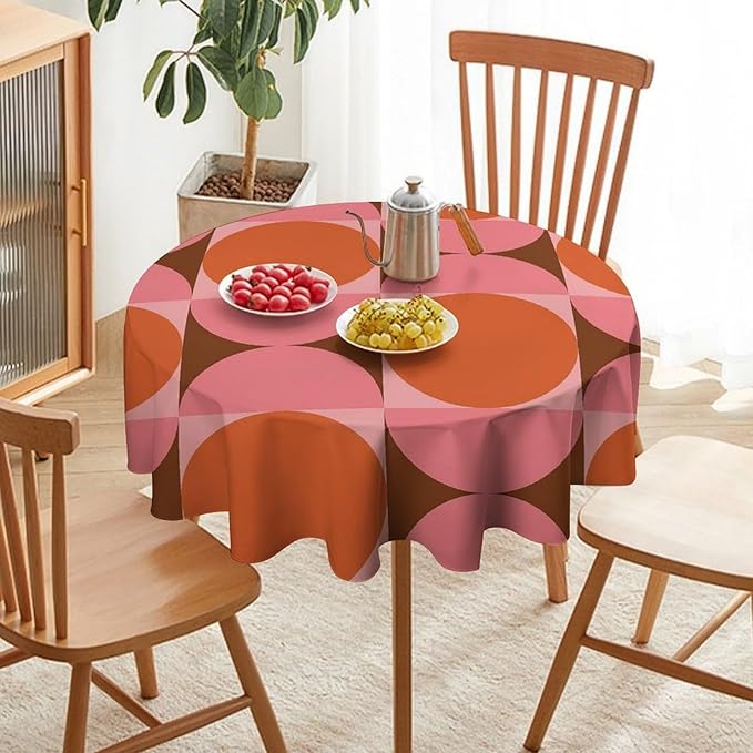 Mid Century Round Tablecloth, Abstract Retro 50s 60s Style Geometric Print Tablecloth for Home Party Dining Room Kitchen Decorm 36Inch(90cm)
