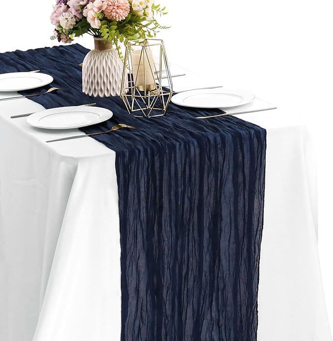 Navy Blue 10FT Cheesecloth Table Runner Boho Gauze Fabric Table Runner Rustic by JALANCY