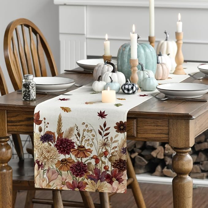 Artoid Mode 210 GSM Fall Table Runner 13x48 Inch Home Party Decor | Watercolor - Image 3