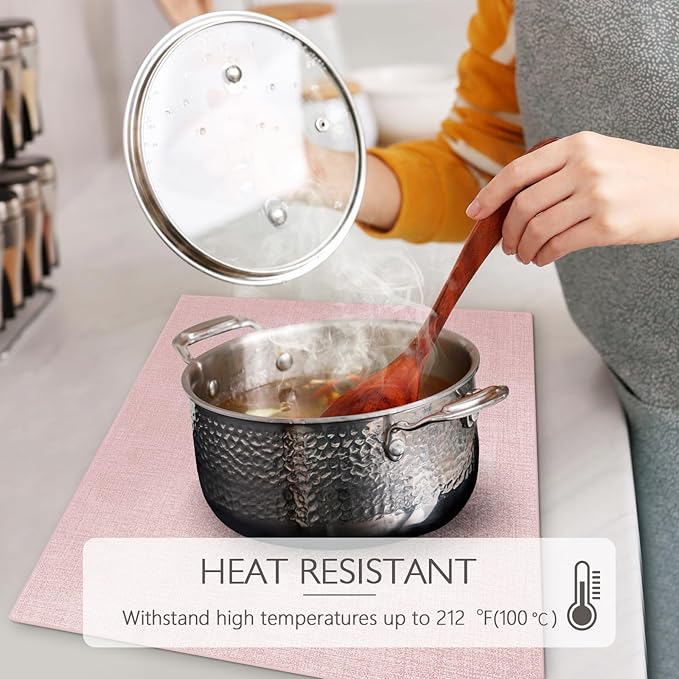 Faux Leather Placemats Set of 4 Washable PU Table mats for Kitchen Table - Heat Resistant, Waterproof, Easy Clean, Anti Slip 11.8" x 17" (Pink-4 Pack)