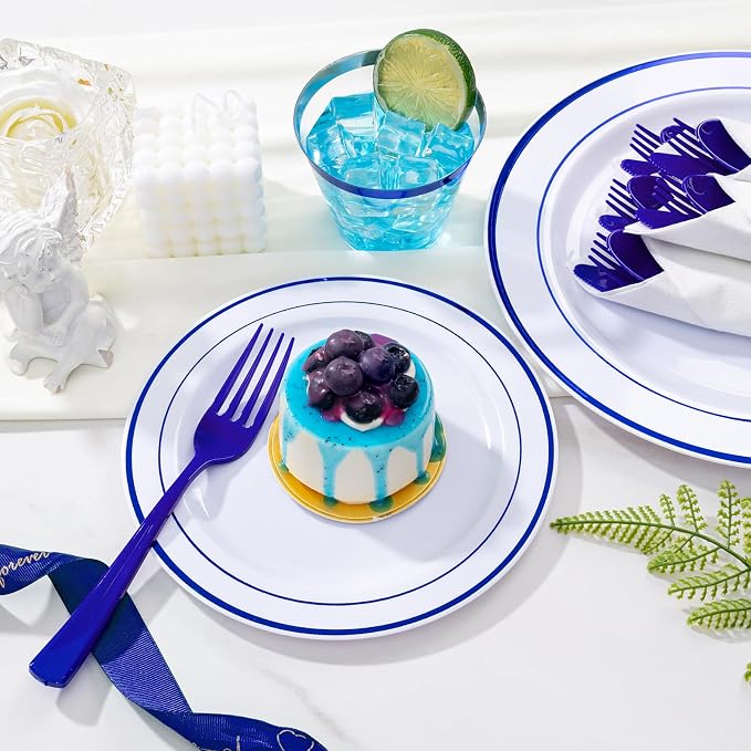 WELLIFE 350 Pieces Blue Plastic Plates - Image 3