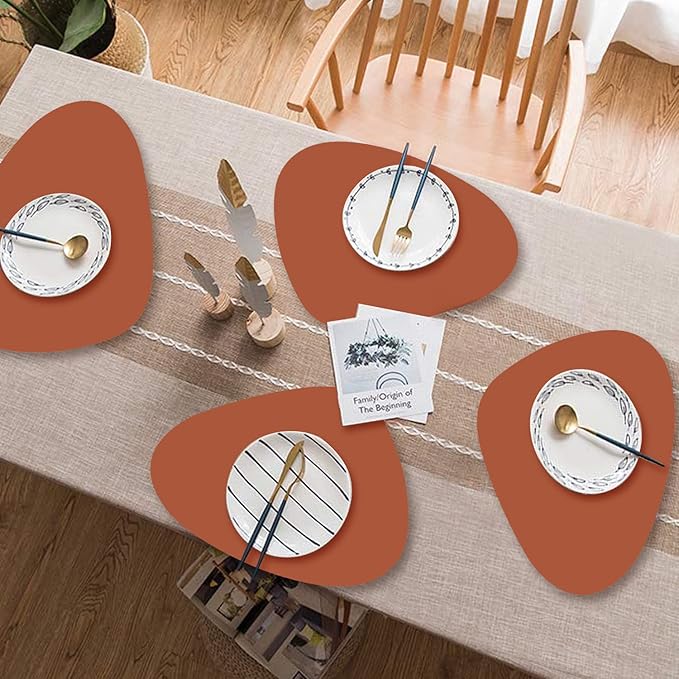 Modern Placemats for Round Table mats Set of 4 Wipeable Washable Leather Waterproof Round Placemats for Dining Table Mat Kitchen Table Mats Set Coffee Table Mats, Brown