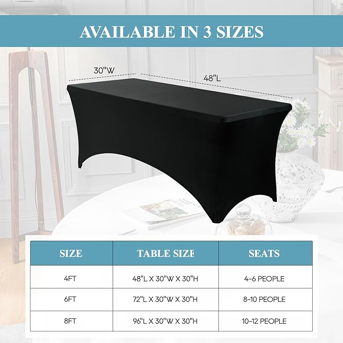 VidaFete Spandex Tablecloth 2 Pack 4FT, Fitted Stretch Table Cover for Rectangle Tables, Wrinkle Resistant and Washable Tablecloths for Outdoor, Picnic, Party, Wedding, Banquet, Birthday, Black