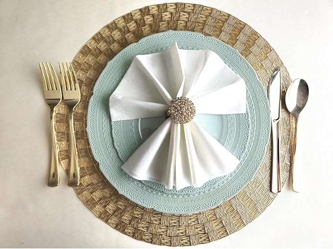 " OCCASIONS " 150pcs set (25 Guests)-Extra Heavyweight Vintage Wedding Disposable/Reusable Plastic Plates -25 x 11'' + 25 x 8.25'' +Silverware (Chateau in Mint)