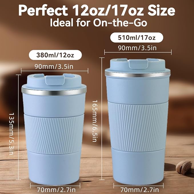 12OZ Travel Coffee Mug Insulated Coffee Cup - Image 2