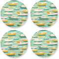 White and Yellow Boats in Green Lake Pattern Absorbent Coaster by KLL