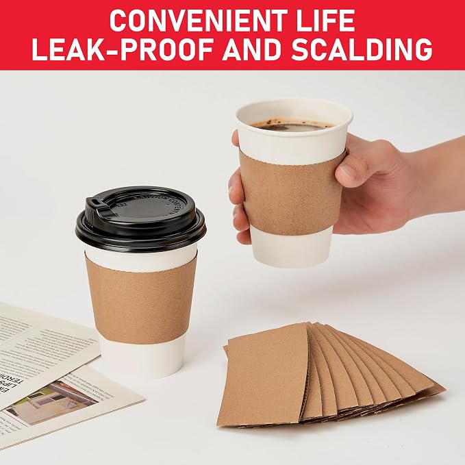 12 oz 50 Pack Coffee Cups with Lids and Sleeves, Hot Paper Coffee Cups with Lids - Image 3