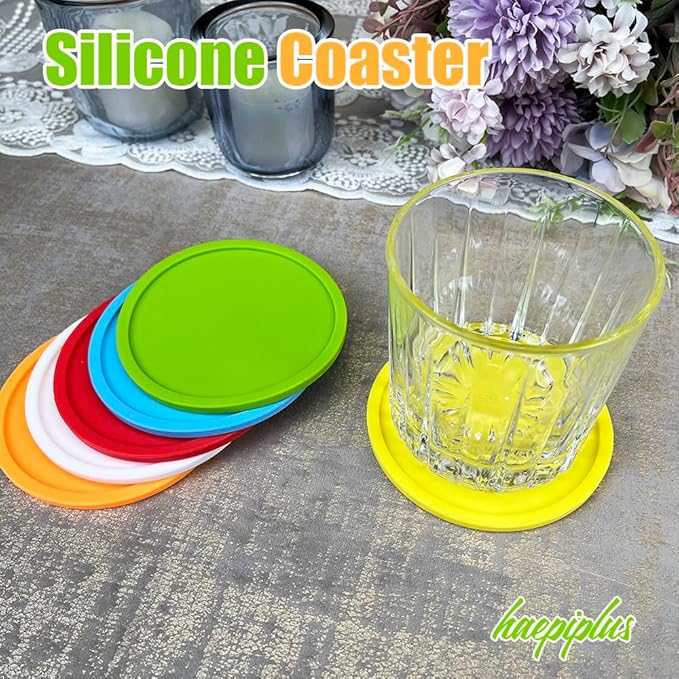 6 Pieces Silicone Coasters, Cup Coasters for Drinks, Heat Resistant Glass Cushion, Coffee Coaster for Table, Desk, Kitchen, Office, Bar Furniture Protection, Hot Cup Mat (Mix Color)